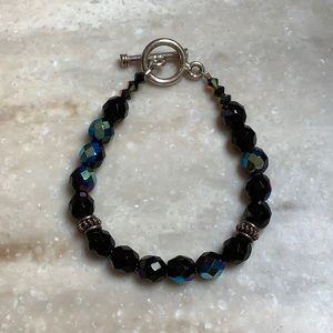 😍925 Silver Black Beaded Bracelet😍NWOT